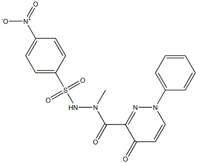 N'-methyl-4-nitro-N'-[(4-oxo-1-phenyl-1,4-dihydro-3-pyridazinyl)carbonyl]benzenesulfonohydrazide 化学構造式