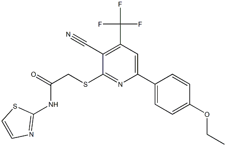 2-{[3-cyano-6-(4-ethoxyphenyl)-4-(trifluoromethyl)-2-pyridinyl]sulfanyl}-N-(1,3-thiazol-2-yl)acetamide Structure