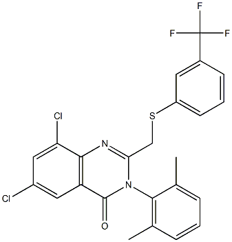 6,8-dichloro-3-(2,6-dimethylphenyl)-2-({[3-(trifluoromethyl)phenyl]sulfanyl}methyl)-4(3H)-quinazolinone,,结构式