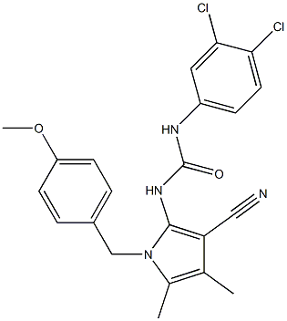 N-[3-cyano-1-(4-methoxybenzyl)-4,5-dimethyl-1H-pyrrol-2-yl]-N'-(3,4-dichlorophenyl)urea 化学構造式