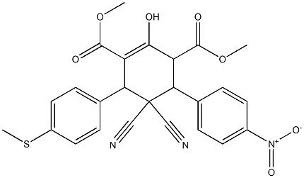 dimethyl 5,5-dicyano-2-hydroxy-6-[4-(methylsulfanyl)phenyl]-4-(4-nitrophenyl)-1-cyclohexene-1,3-dicarboxylate,,结构式