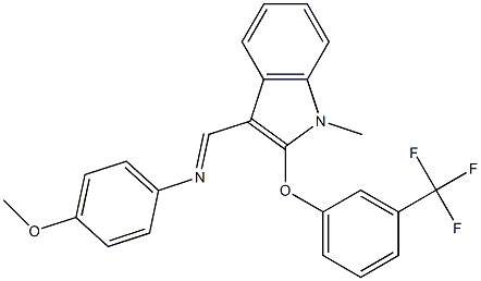 4-methoxy-N-((E)-{1-methyl-2-[3-(trifluoromethyl)phenoxy]-1H-indol-3-yl}methylidene)aniline 化学構造式