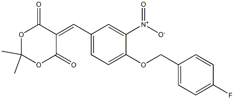 5-{4-[(4-fluorobenzyl)oxy]-3-nitrobenzylidene}-2,2-dimethyl-1,3-dioxane-4,6-dione Struktur