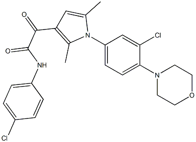 2-[1-(3-chloro-4-morpholinophenyl)-2,5-dimethyl-1H-pyrrol-3-yl]-N-(4-chlorophenyl)-2-oxoacetamide,,结构式