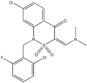 7-chloro-1-(2-chloro-6-fluorobenzyl)-3-[(dimethylamino)methylidene]-1,2,3,4-tetrahydro-2lambda~6~,1-benzothiazine-2,2,4-trione|