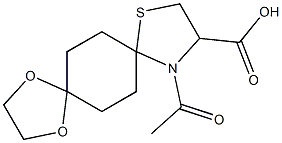 12-acetyl-1,4-dioxa-9-thia-12-azadispiro[4.2.4.2]tetradecane-11-carboxylic acid Struktur