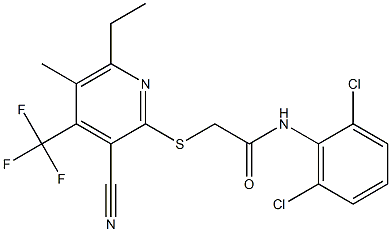 2-{[3-cyano-6-ethyl-5-methyl-4-(trifluoromethyl)-2-pyridinyl]sulfanyl}-N-(2,6-dichlorophenyl)acetamide