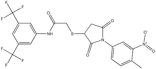 N1-[3,5-di(trifluoromethyl)phenyl]-2-{[1-(4-methyl-3-nitrophenyl)-2,5-dioxotetrahydro-1H-pyrrol-3-yl]thio}acetamide 结构式