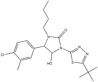 1-butyl-3-[5-(tert-butyl)-1,3,4-thiadiazol-2-yl]-5-(4-chloro-3-methylphenyl)-4-hydroxyimidazolidin-2-one,,结构式