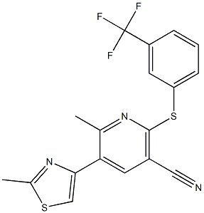 6-methyl-5-(2-methyl-1,3-thiazol-4-yl)-2-{[3-(trifluoromethyl)phenyl]thio}nicotinonitrile Structure