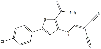 5-(4-chlorophenyl)-3-[(2,2-dicyanovinyl)amino]thiophene-2-carboxamide Struktur