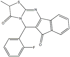 5-(2-fluorophenyl)-2-methylindeno[1,2-d][1,3]thiazolo[3,2-a]pyrimidine-3,6(2H,5H)-dione 化学構造式