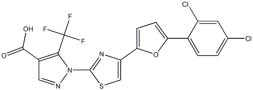 1-{4-[5-(2,4-dichlorophenyl)-2-furyl]-1,3-thiazol-2-yl}-5-(trifluoromethyl)-1H-pyrazole-4-carboxylic acid 结构式