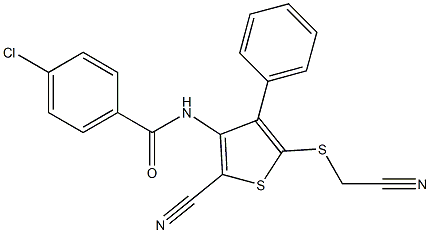 4-chloro-N-{2-cyano-5-[(cyanomethyl)sulfanyl]-4-phenyl-3-thienyl}benzenecarboxamide