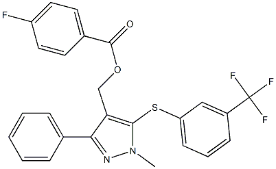 (1-methyl-3-phenyl-5-{[3-(trifluoromethyl)phenyl]sulfanyl}-1H-pyrazol-4-yl)methyl 4-fluorobenzenecarboxylate Struktur