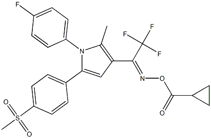N-[(cyclopropylcarbonyl)oxy]-N-((Z)-2,2,2-trifluoro-1-{1-(4-fluorophenyl)-2-methyl-5-[4-(methylsulfonyl)phenyl]-1H-pyrrol-3-yl}ethylidene)amine Struktur