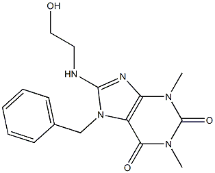 7-benzyl-8-[(2-hydroxyethyl)amino]-1,3-dimethyl-2,3,6,7-tetrahydro-1H-purine-2,6-dione 化学構造式