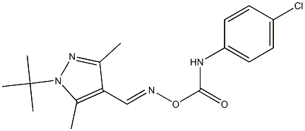 1-(tert-butyl)-4-[({[(4-chloroanilino)carbonyl]oxy}imino)methyl]-3,5-dimethyl-1H-pyrazole,,结构式