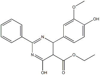 ethyl 6-hydroxy-4-(4-hydroxy-3-methoxyphenyl)-2-phenyl-4,5-dihydro-5-pyrimidinecarboxylate Struktur