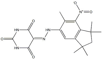5-[2-(1,1,3,3,6-pentamethyl-7-nitro-2,3-dihydro-1H-inden-5-yl)hydrazono]hexahydropyrimidine-2,4,6-trione Struktur