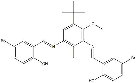 4-bromo-2-({[3-[(5-bromo-2-hydroxybenzylidene)amino]-5-(tert-butyl)-6-methoxy-2-methylphenyl]imino}methyl)phenol 化学構造式
