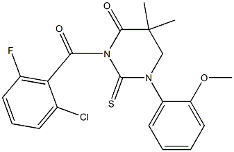 3-(2-chloro-6-fluorobenzoyl)-1-(2-methoxyphenyl)-5,5-dimethyl-2-thioxohexahydropyrimidin-4-one 结构式