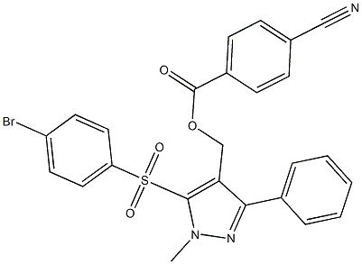 {5-[(4-bromophenyl)sulfonyl]-1-methyl-3-phenyl-1H-pyrazol-4-yl}methyl 4-cyanobenzenecarboxylate Structure