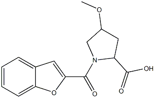 1-(1-benzofuran-2-ylcarbonyl)-4-methoxypyrrolidine-2-carboxylic acid 化学構造式