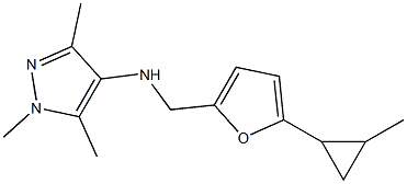 1,3,5-trimethyl-N-{[5-(2-methylcyclopropyl)furan-2-yl]methyl}-1H-pyrazol-4-amine,,结构式
