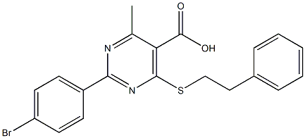 2-(4-bromophenyl)-4-methyl-6-[(2-phenylethyl)thio]pyrimidine-5-carboxylic acid 化学構造式