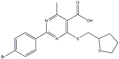 2-(4-bromophenyl)-4-methyl-6-[(tetrahydrofuran-2-ylmethyl)thio]pyrimidine-5-carboxylic acid Struktur