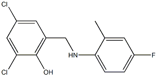 2,4-dichloro-6-{[(4-fluoro-2-methylphenyl)amino]methyl}phenol 化学構造式