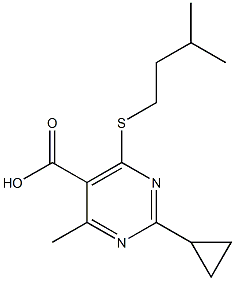2-cyclopropyl-4-methyl-6-[(3-methylbutyl)thio]pyrimidine-5-carboxylic acid,,结构式