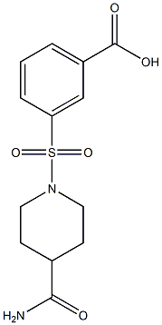 3-[(4-carbamoylpiperidine-1-)sulfonyl]benzoic acid 化学構造式