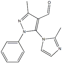 3-methyl-5-(2-methyl-1H-imidazol-1-yl)-1-phenyl-1H-pyrazole-4-carbaldehyde Struktur