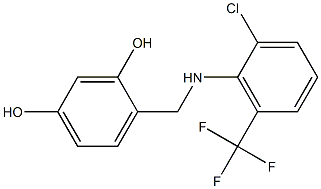4-({[2-chloro-6-(trifluoromethyl)phenyl]amino}methyl)benzene-1,3-diol,,结构式
