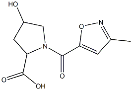 4-hydroxy-1-[(3-methyl-1,2-oxazol-5-yl)carbonyl]pyrrolidine-2-carboxylic acid 化学構造式