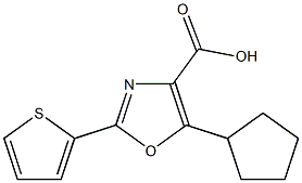 5-cyclopentyl-2-(thiophen-2-yl)-1,3-oxazole-4-carboxylic acid,,结构式