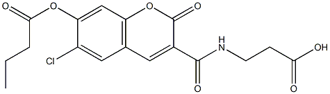 Butyric acid 3-(2-carboxy-ethylcarbamoyl)-6-chloro-2-oxo-2H-chromen-7-yl ester Struktur