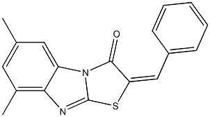 2-benzylidene-6,8-dimethyl[1,3]thiazolo[3,2-a]benzimidazol-3(2H)-one Struktur
