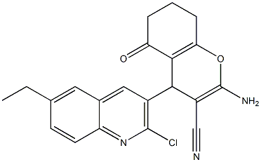 2-amino-4-(2-chloro-6-ethylquinolin-3-yl)-5-oxo-5,6,7,8-tetrahydro-4H-chromene-3-carbonitrile,,结构式