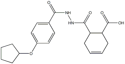 6-({2-[4-(cyclopentyloxy)benzoyl]hydrazino}carbonyl)-3-cyclohexene-1-carboxylic acid Struktur