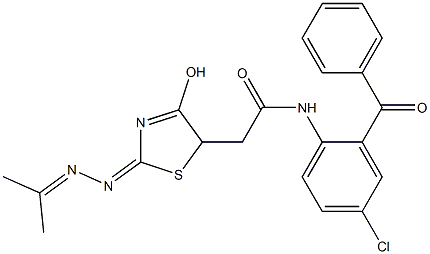 N-(2-benzoyl-4-chlorophenyl)-2-{4-hydroxy-2-[(1-methylethylidene)hydrazono]-2,5-dihydro-1,3-thiazol-5-yl}acetamide Structure