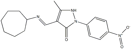 4-[(cycloheptylimino)methyl]-2-{4-nitrophenyl}-5-methyl-1,2-dihydro-3H-pyrazol-3-one 化学構造式