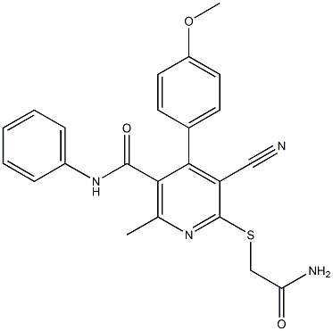 6-[(2-amino-2-oxoethyl)sulfanyl]-5-cyano-4-(4-methoxyphenyl)-2-methyl-N-phenylnicotinamide,,结构式