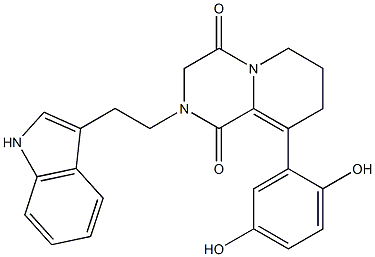 9-(2,5-dihydroxyphenyl)-2-[2-(1H-indol-3-yl)ethyl]-7,8-dihydro-2H-pyrido[1,2-a]pyrazine-1,4(3H,6H)-dione Struktur
