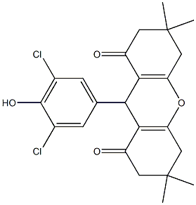 9-(3,5-dichloro-4-hydroxyphenyl)-3,3,6,6-tetramethyl-3,4,5,6,7,9-hexahydro-1H-xanthene-1,8(2H)-dione,,结构式