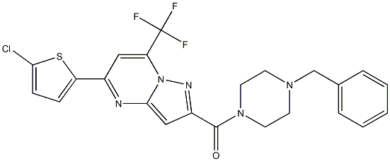 2-[(4-benzyl-1-piperazinyl)carbonyl]-5-(5-chloro-2-thienyl)-7-(trifluoromethyl)pyrazolo[1,5-a]pyrimidine 化学構造式