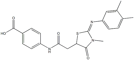 4-[({2-[(3,4-dimethylphenyl)imino]-3-methyl-4-oxo-1,3-thiazolidin-5-yl}acetyl)amino]benzoic acid,,结构式