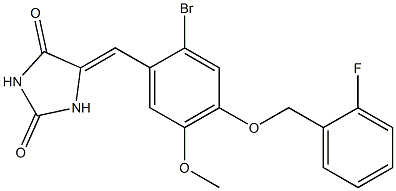5-{2-bromo-4-[(2-fluorobenzyl)oxy]-5-methoxybenzylidene}-2,4-imidazolidinedione,,结构式